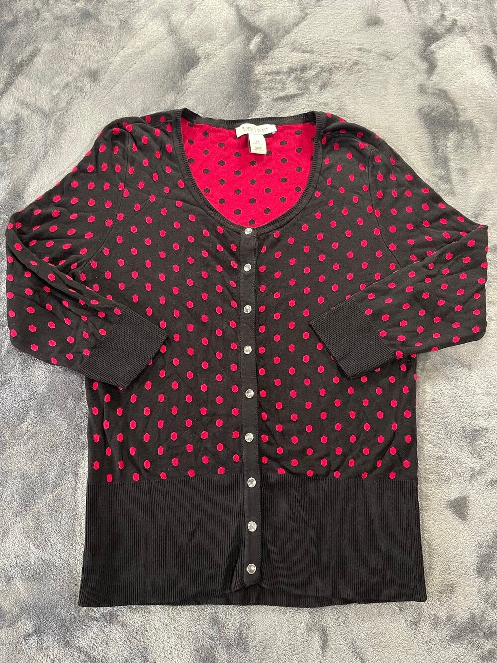 Pinup Girl Cardigan Red Polka Dot Rhinestone Medium 3/4 Sleeve Gem Snap Sweater